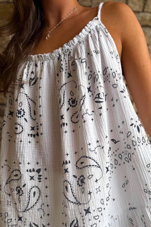 Ole Bubble Cotton Bandana Tunic Vest White
